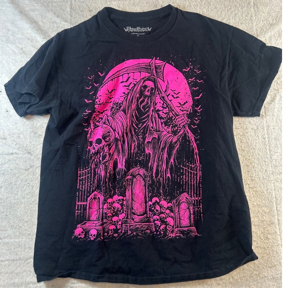 VampireFreaks Mens Grim Reaper Graphic T-Shirt Black Pink Gothic Size L 2024